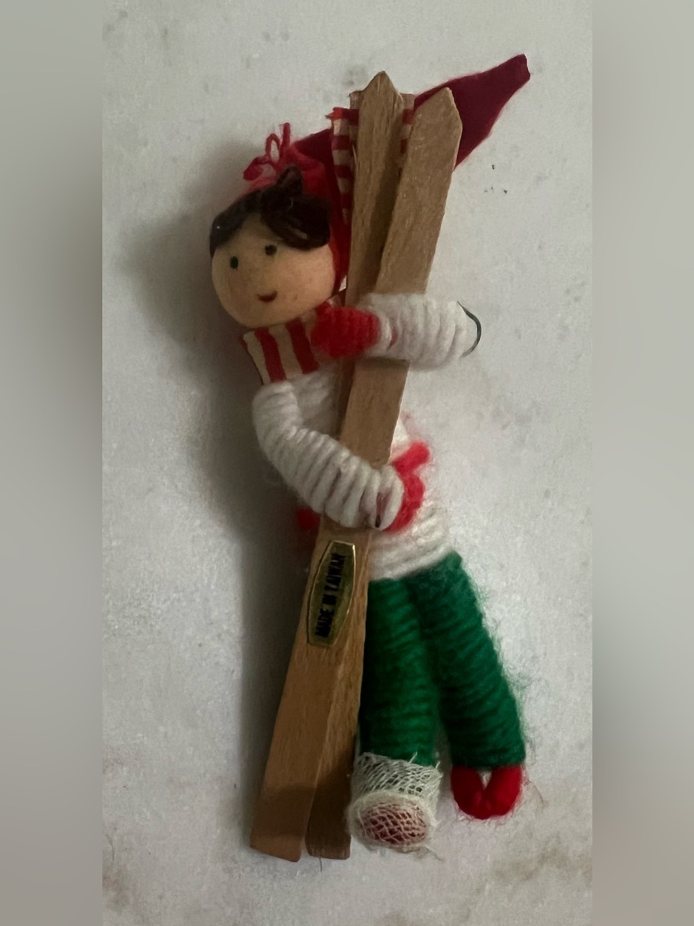 Vintage Wood Felt Pipe Cleaner Ski Character Christmas Tree Ornament Taiwan